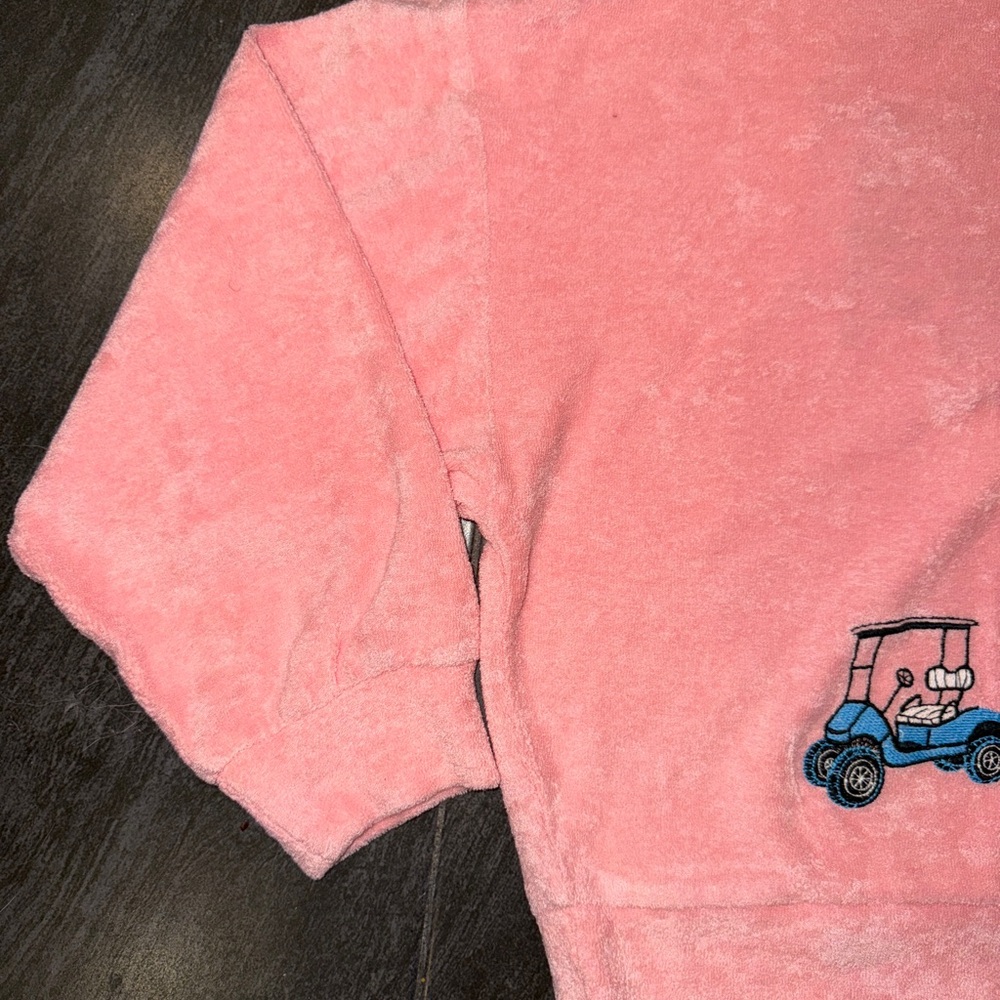 Celandine Pink Hooded Terry Crop Sweatshirt with Flamingo Embroidery - Picture 5 of 15